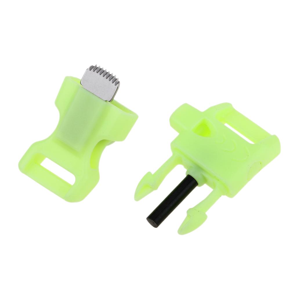 2xPlastic Side Release Buckle Whistle Compass Flint Fire Starter Fluorescent