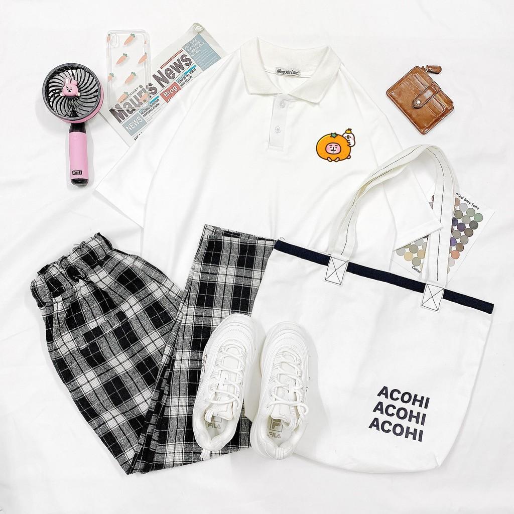Polo Áo Thun Có Cổ Tay Lỡ Unisex THỎ QUẢ CAM Form Rộng Ulzzang