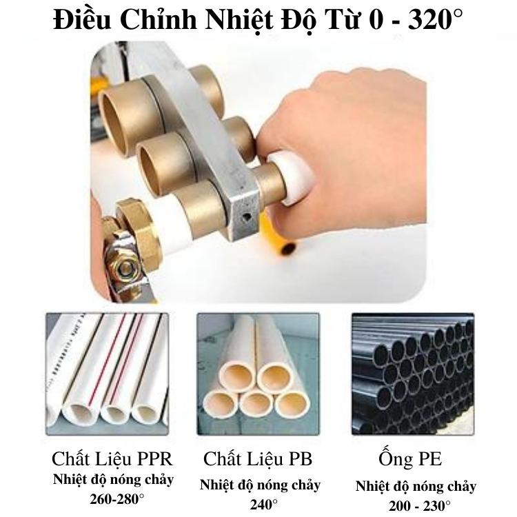 Máy Hàn Ống Nhựa PPR 20-63MM Nhiệt Độ Cao Có Thể Chỉnh Công Suất Lên 1000W Máy làm nóng cực nhanh