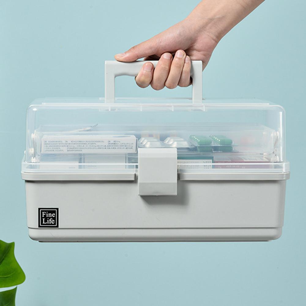 Hộp đựng thuốc di động làm bằng chất liệu PP Lastics, ngăn chứa lớn,thiết kế 3 lớp có khóa cài, tay xách di động, góc mở 180
