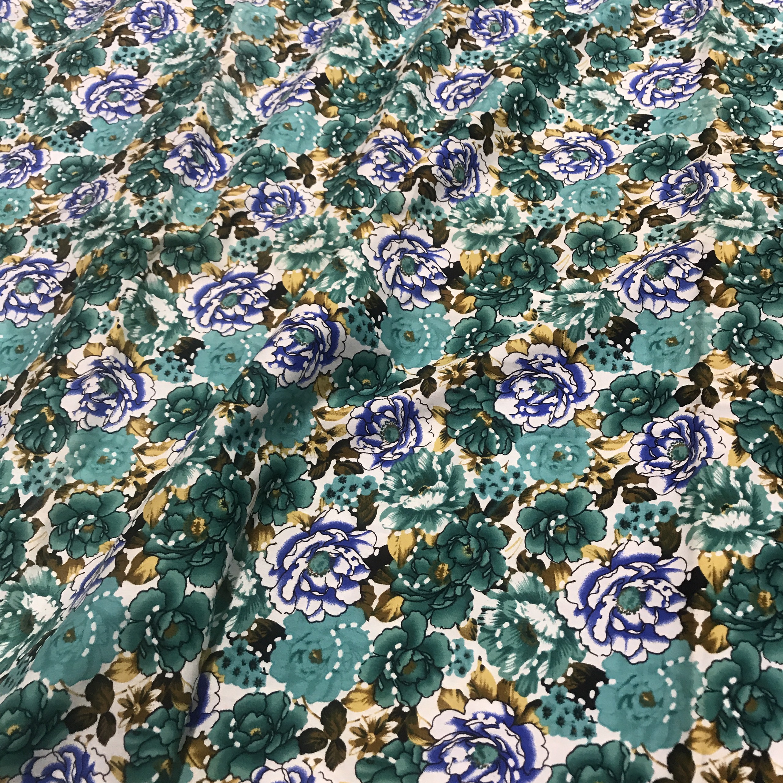 Vải thô siêu mềm mát họa tiết hoa hồng xanh