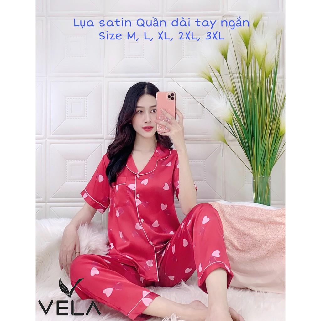 Bộ Quần Dài Tay Ngắn Trái Tim Lụa Satin Cao cấp Giá Rẻ