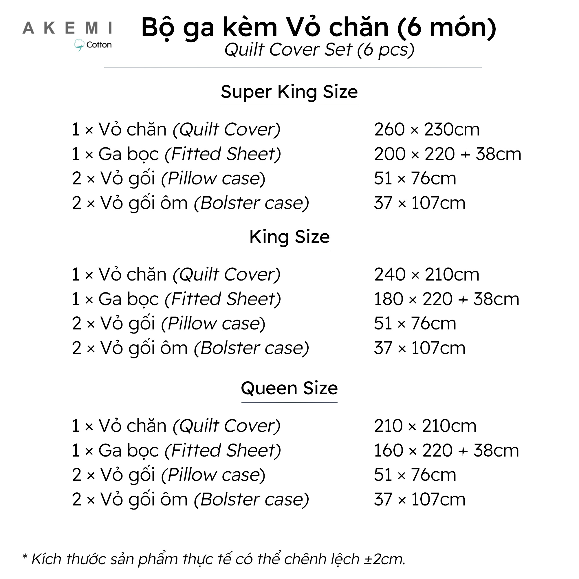 Bộ Ga kèm Vỏ Chăn AKEMI Cotton Select Adore 730TC, gồm 6 món (King/Queen)