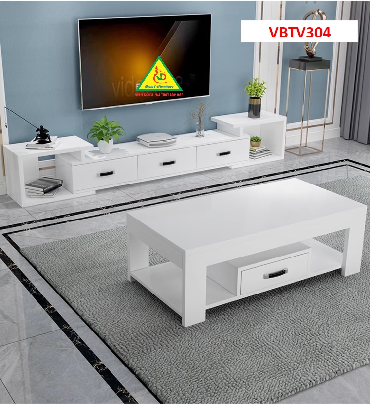 Combo Bộ kệ tivi và bàn trà, bàn sofa phong cách hiện đại sang trọng VBTV304