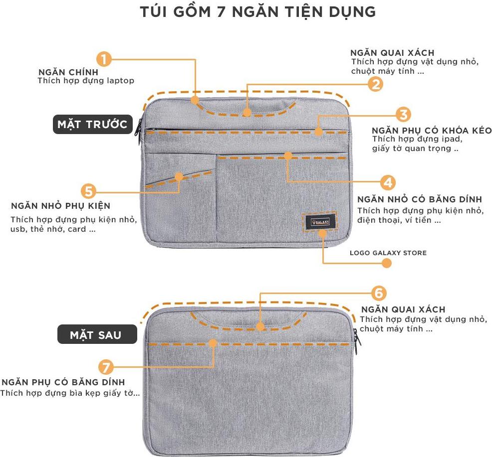 Túi Chống Sốc Túi Xách Cao Cấp Thông Minh Cho Macbook Laptop Surface Galaxy Store 13 - 13.5 Inch - Hàng Chính Hãng