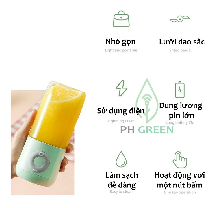 Máy Say Mini Cầm Tay PH Green Chính Hãng- Không Dây, Tiện Dụng, Nhỏ Gọn, Đa Chức Năng, Phù Hợp CHo Mọi Công Việc