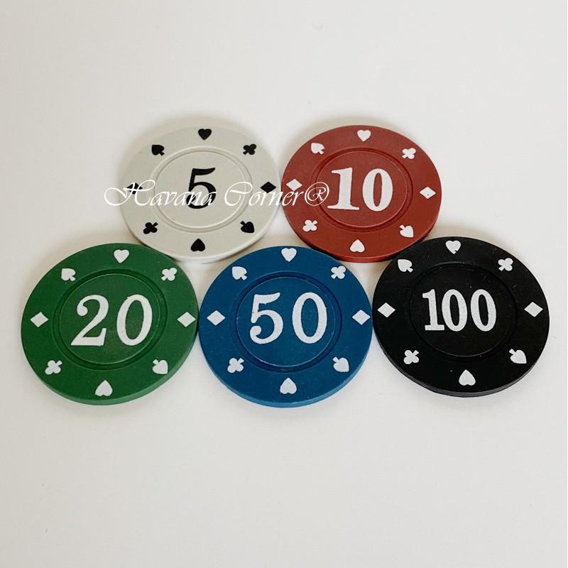 Lẻ cọc 20 phỉnh poker nhiều mệnh giá lựa chọn 5, 10, 20, 50, 100