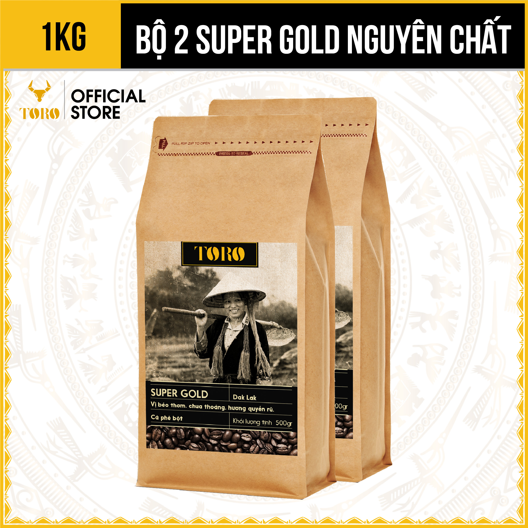 Bộ 2 Cà Phê Bột Toro Super Gold Nguyên Chất 100% | 500gr/gói |TORO FARM