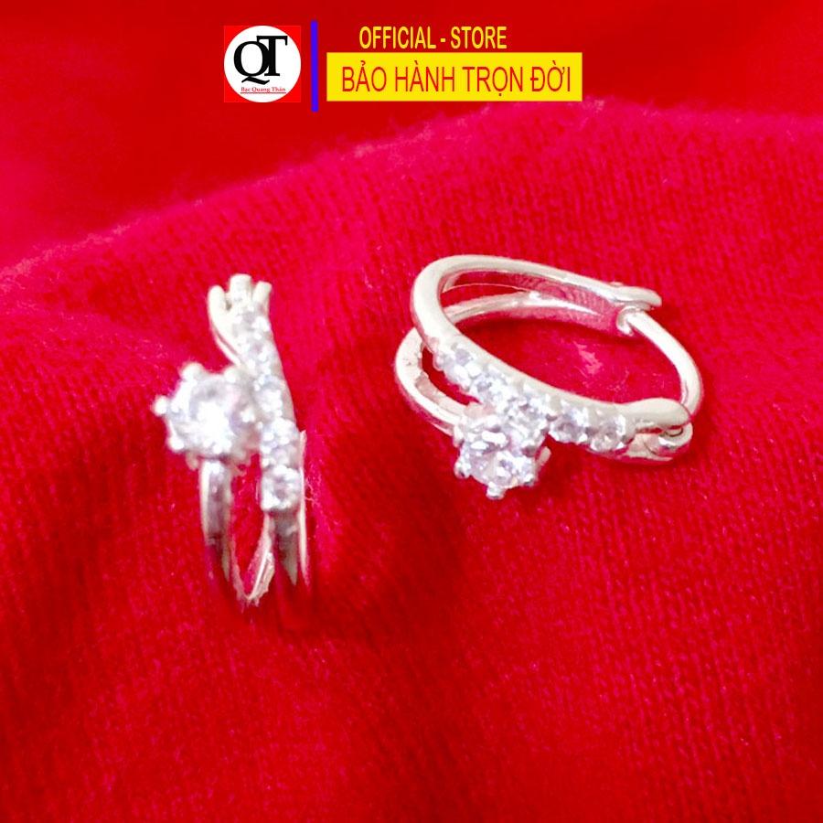 Khuyên tai trẻ con chất liệu bạc ta đeo sát tai gắn đá cobic trắng sáng trang sức Bạc Quang Thản - QTBT.CN156