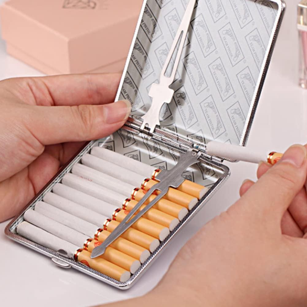Hộp đựng bằng kim loại Hộp đựng màu hồng cho phụ nữ hộp đựng 20 điếu, hộp đựng mỏng thanh lịch hiện đại làm bằng da và kim loại