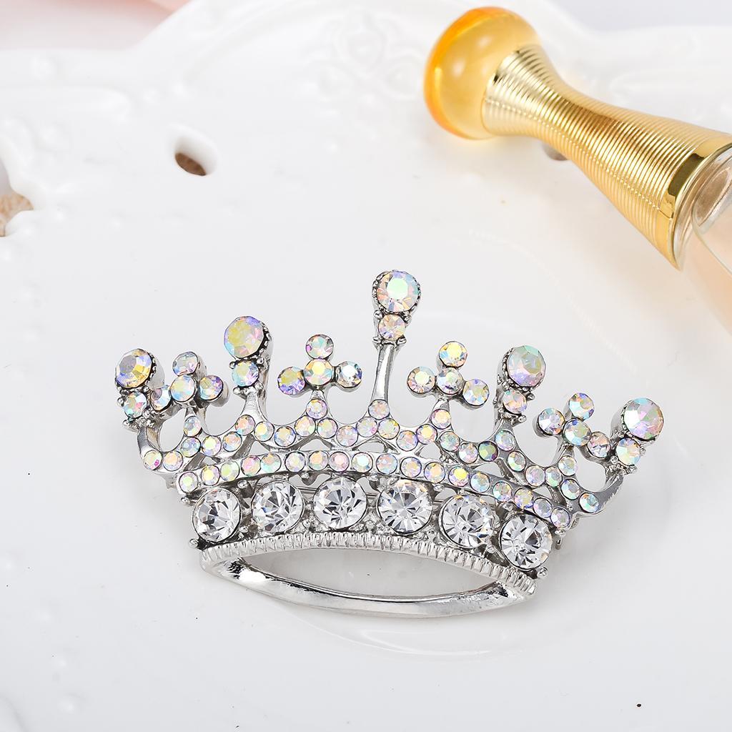 Elegant Fashion Queen Crown Tiara Diamante Rhinestone Brooch Pin Silver
