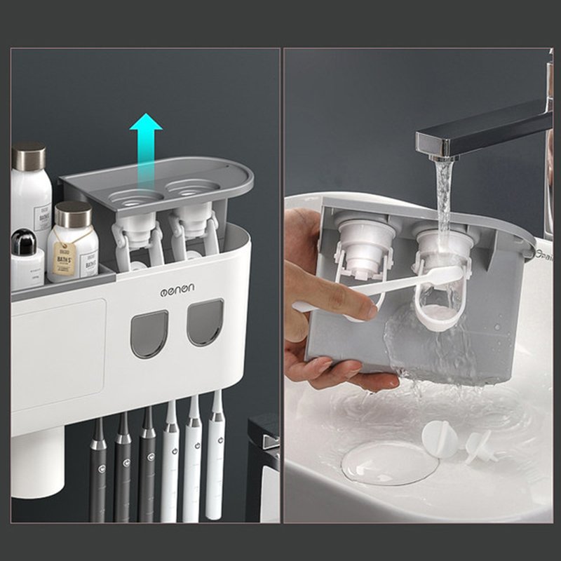 Kệ để bàn chải đánh răng và 2 bộ nhả kem đánh răng OENON kèm cốc hút từ tính