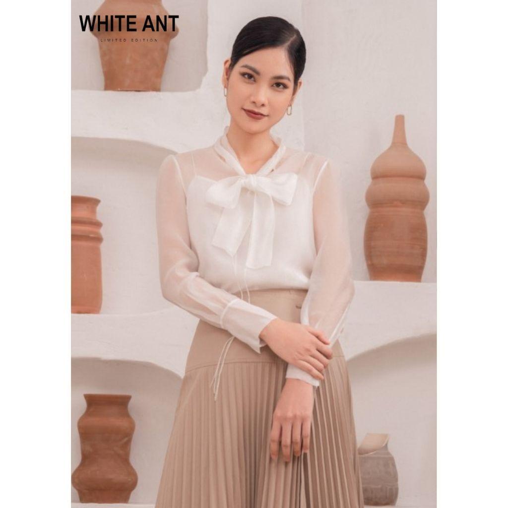 Áo Sơ Mi Nữ Công Sở Dài Tay WHITE ANT LIONNI SHIRT Thiết Kế Cổ Nơ, Chất Liệu Cupro Mềm Mịn 170300042.005