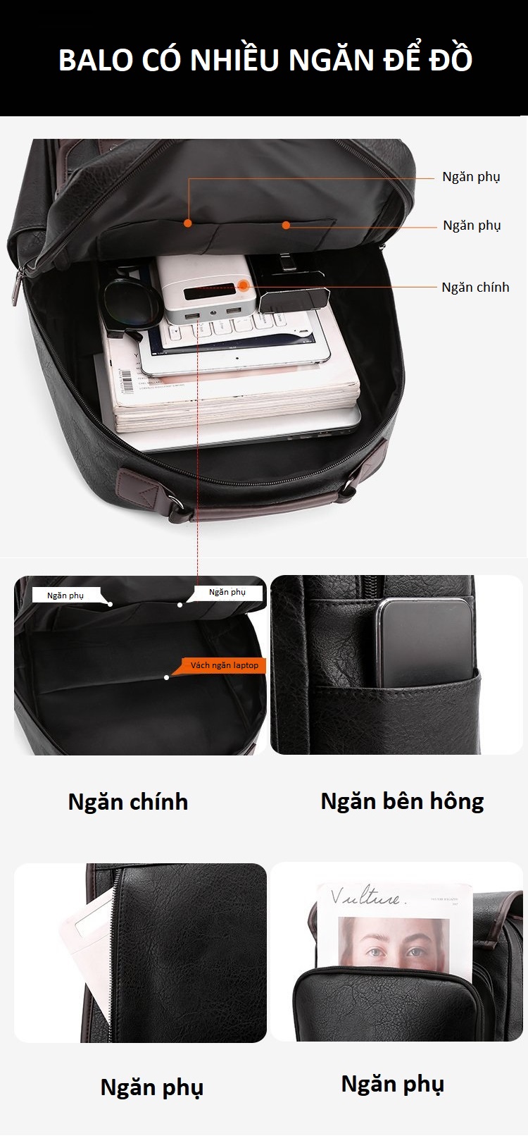 Balo da nam thời trang, balo nam chất da dày đẹp, Phù hợp đi làm, đi học, đựng laptop (42x30cm)