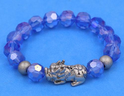 Vòng tay Pha Lê Xanh Dương cắt giác 10 ly - Vòng tay Tỳ Hưu Inox 2 Bi VFLGXDTHTRHB10