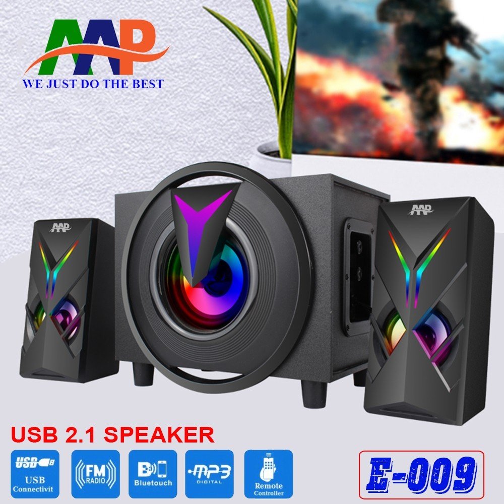 Loa Vi Tính 2.1 AAP E009 LED  (AUX, Bluetooth, USB, Thẻ nhớ, FM, Remote tặng kèm pin cmos) - HN