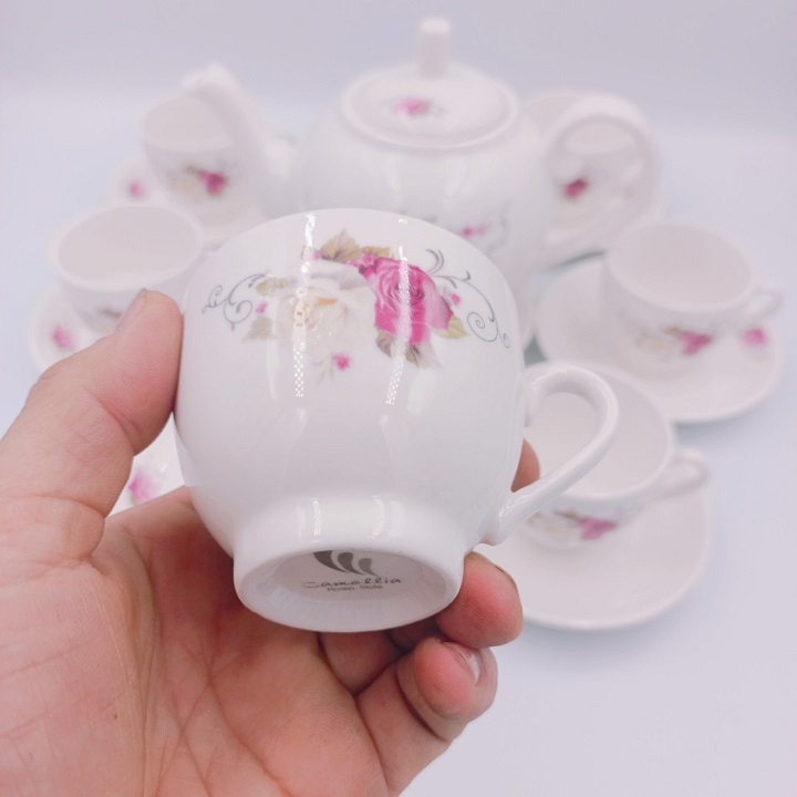 Bộ Ấm Chén Men Ngà Pha Trà Hoa Hồng Tuyệt Đẹp