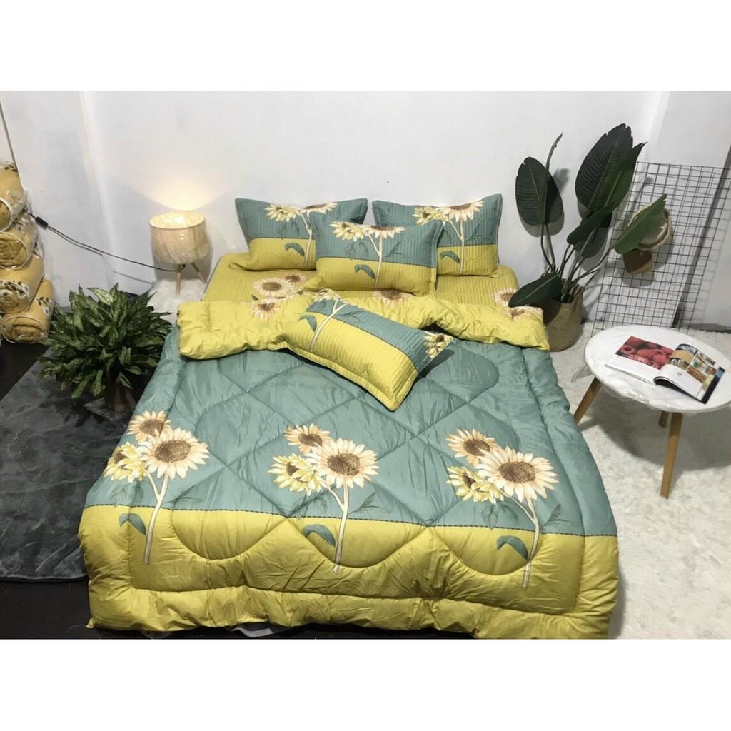 Bộ ga gối poly cotong hoa cùng màu 5 món 1m8*2m