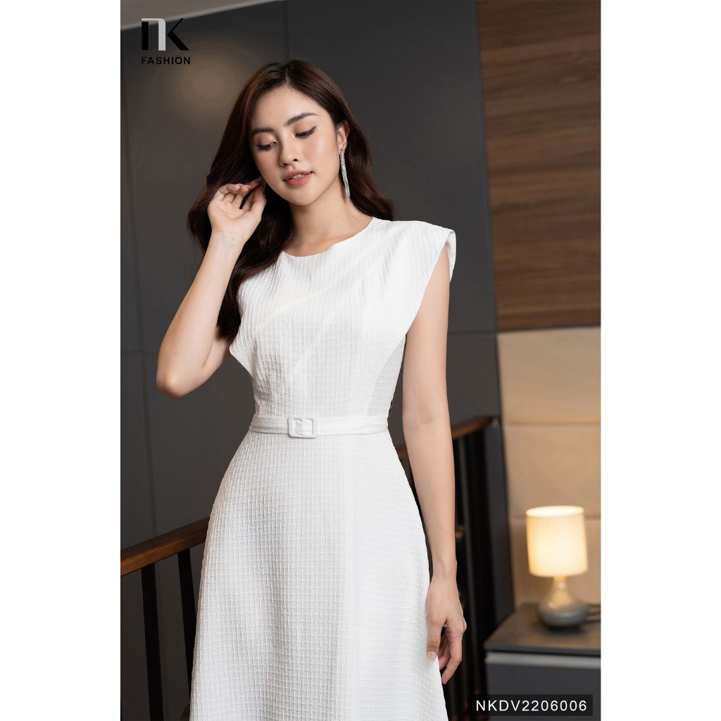 Đầm Dự Tiệc Dáng Xòe Vải Xốp Nổi 3D Tay Cánh Tiên NK Fashion Kèm Đai Thanh Lịch Đi Tiệc Sang Trọng NKDV2206006