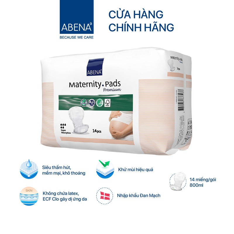 [ PHÙ HỢP MẸ SAU SINH ] - BĂNG LÓT SẢN PHỤ SINH ABENA MATERITY PADS - 14 MIẾNG