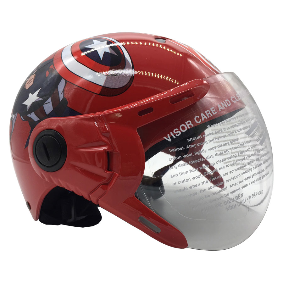 Mũ bảo hiểm trẻ em 1/2 đầu có kính Protec Kitty, họa tiết siêu anh hùng Captain American an toàn, thời trang cho bé trai