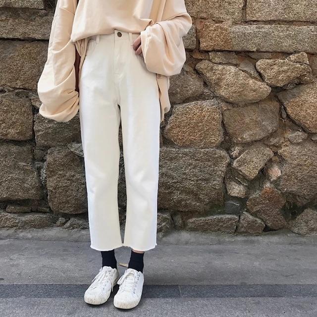 Quần ulzzang ống suông / quần jean cắt gấu ống rộng