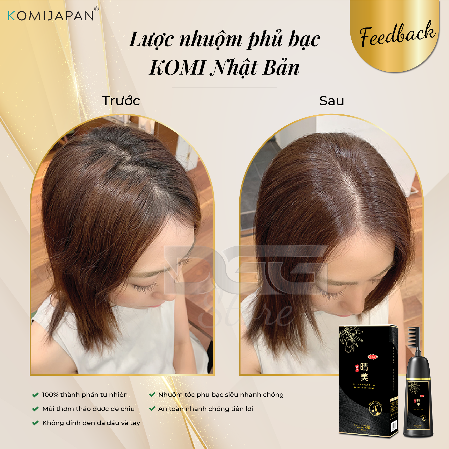 Lược nhuộm phủ bạc thảo dược thiên nhiên Komi Nhật Bản Chai 350ml