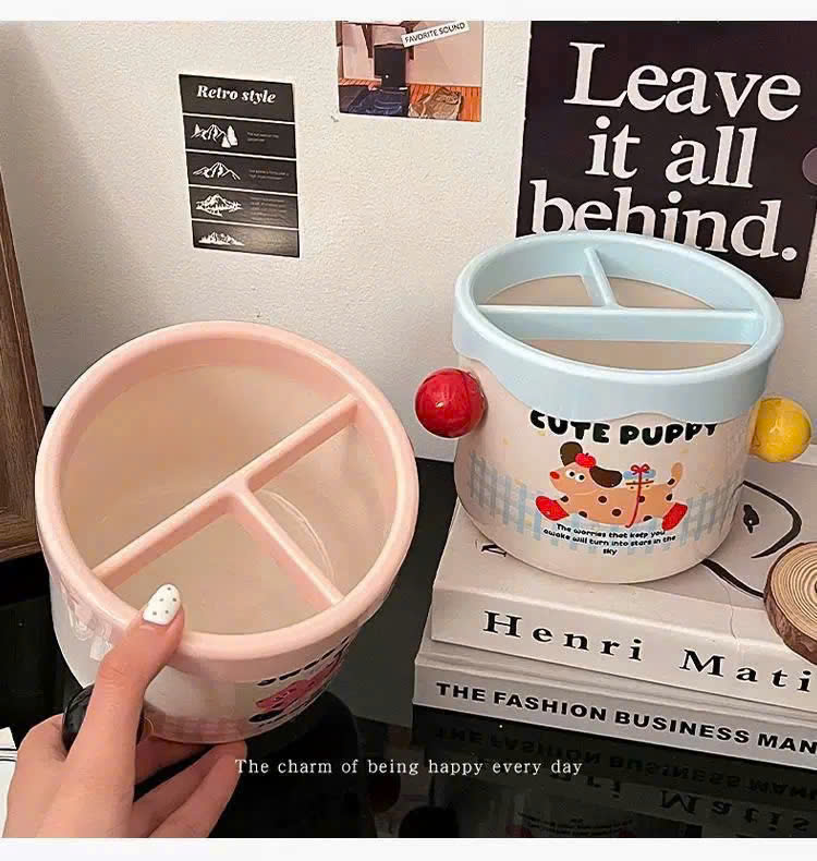 Hộp Đựng Cọ Trang Điểm Đa Năng Cute Puppy/Sweet Cat Có Ngăn Chia – Hộp Đựng Mỹ Phẩm, Son, Hộp Đựng Bút Để Bàn Dễ Thương - HÀNG CHÍNH HÃNG MINIIN