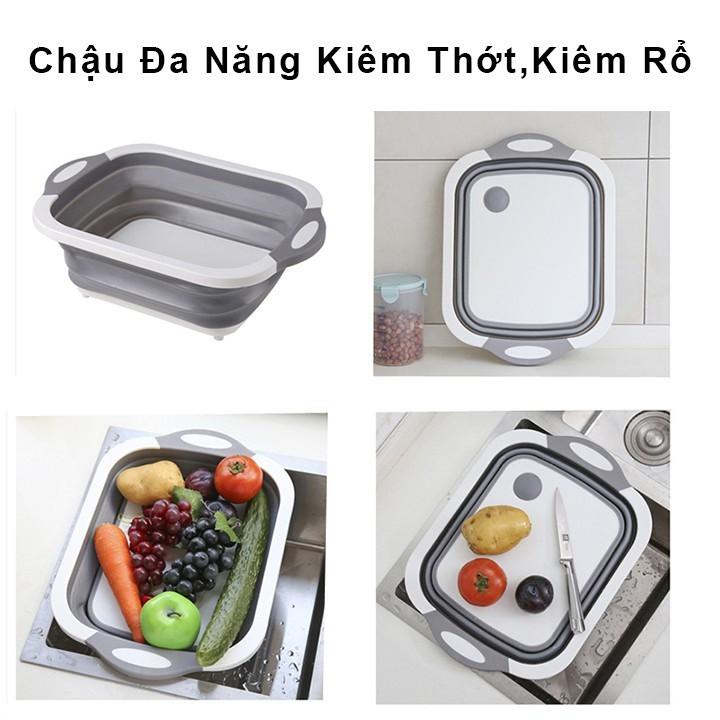 CHẬU GẬP GỌN ĐA NĂNG THÔNG MINH KIÊM THỚT KIÊM RỔ