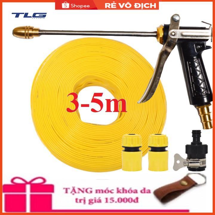 Bộ dây vòi xịt nước rửa xe,tưới cây .tăng áp 3 lần, loại 3m,5m 206318 đầu đồng,cút,nối nhựa đen+ tặng móc khoá