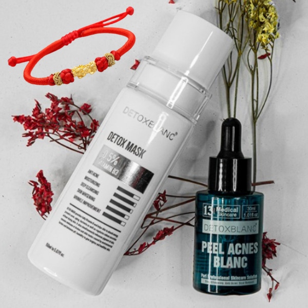Combo Detox Blanc Thải độc Giảm mụn tận gốc Mặt Nạ Detox mask và Serum mụn Lộc Đề + Tặng kèm vòng tay thời trang may mắn