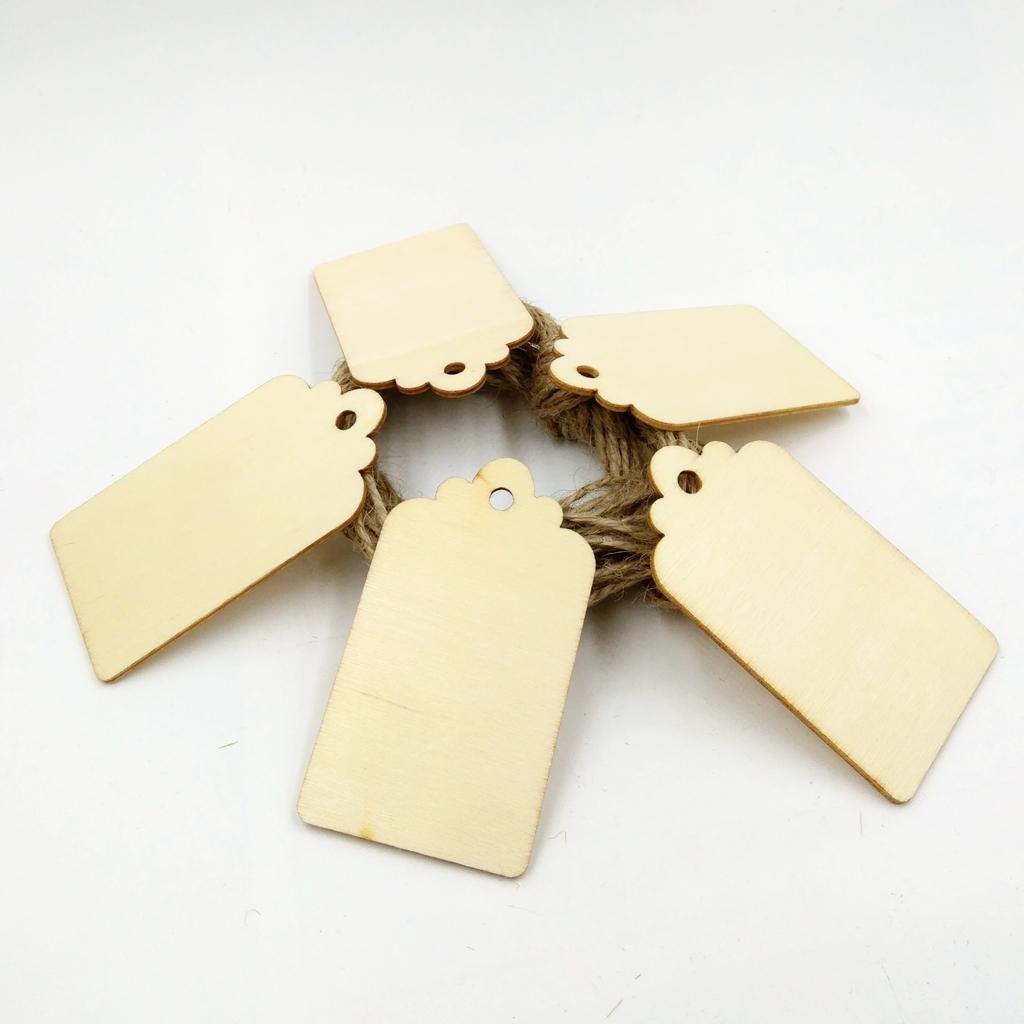 Set 100 Thẻ Gỗ Màu Trơn Kèm Dây Dùng Trang Trí Thủ Công Cho Các Buổi Tiệc