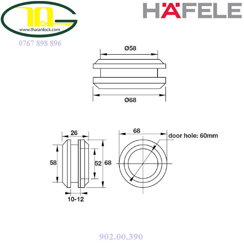 Tay nắm âm=KL cho cửa kính 902.00.390