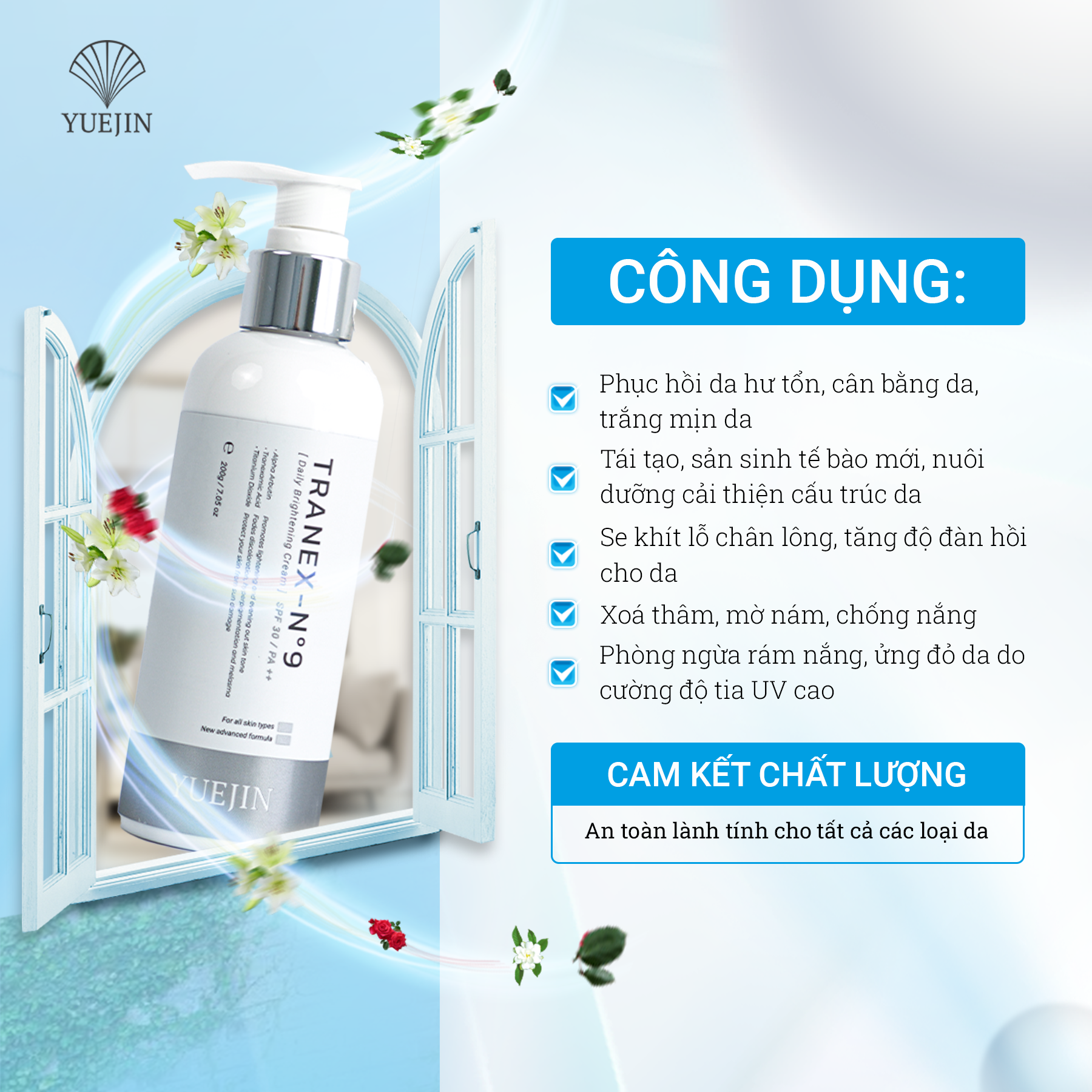 Kem Dưỡng Trắng Da Body TRANEX-No9 dưỡng ẩm, sáng da và giảm thâm - Yuejin