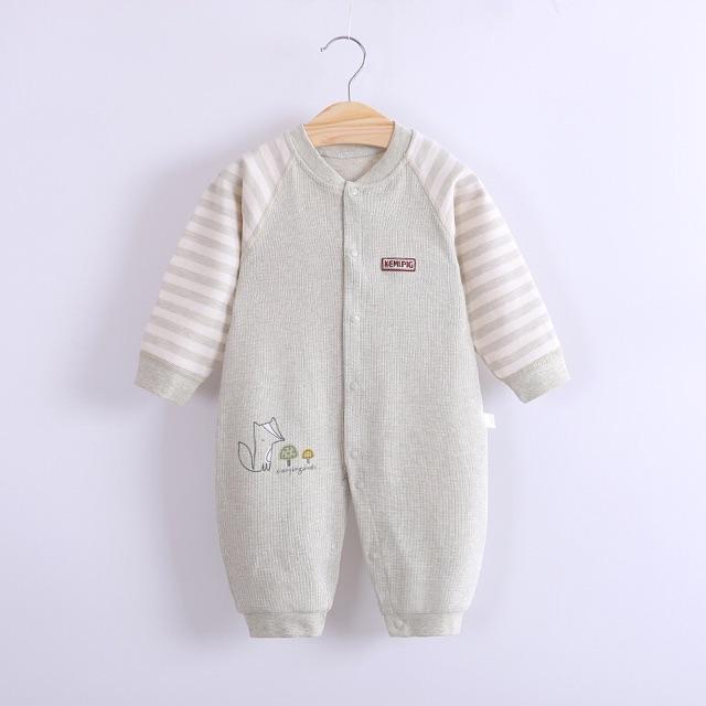 Áo liền quần thu đông 100% cotton hữu cơ không tẩy nhuộm hoá chất an toàn cho bé sơ sinh