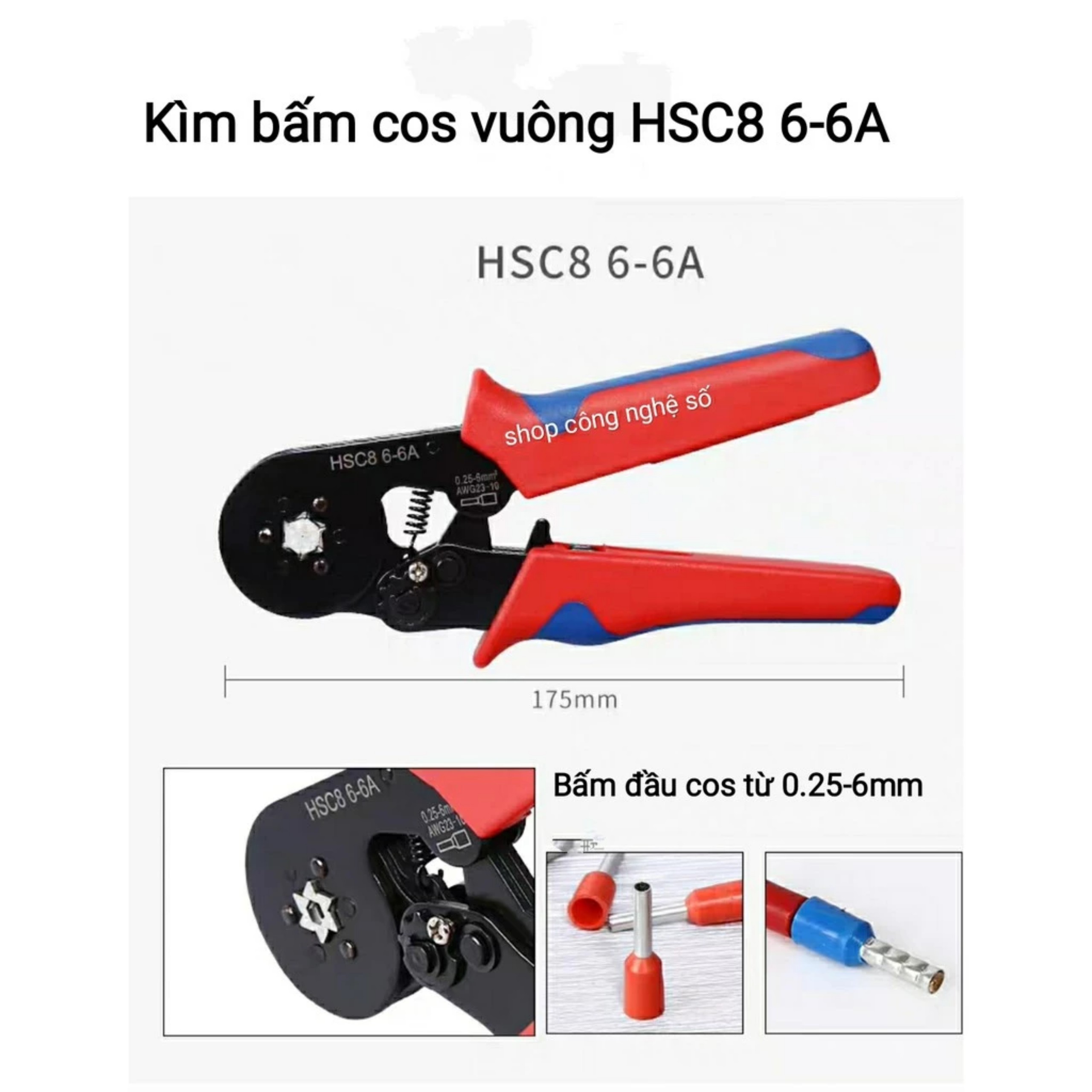 Kìm bấm đầu cos lục giác Robot HSC8 6-6A, chuyên nghiệp và tiện dụng, đảm bảo sự tiếp xúc của đầu nối