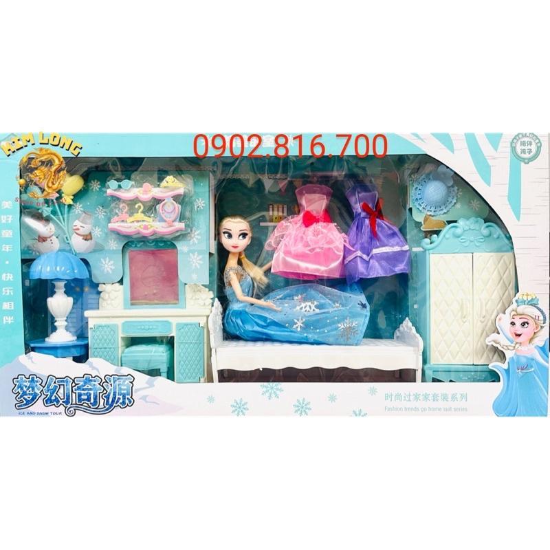 Hộp đồ chơi búp bê Elsa có cây phép thuật , vương miện , lâu đài Elsa 125-D41