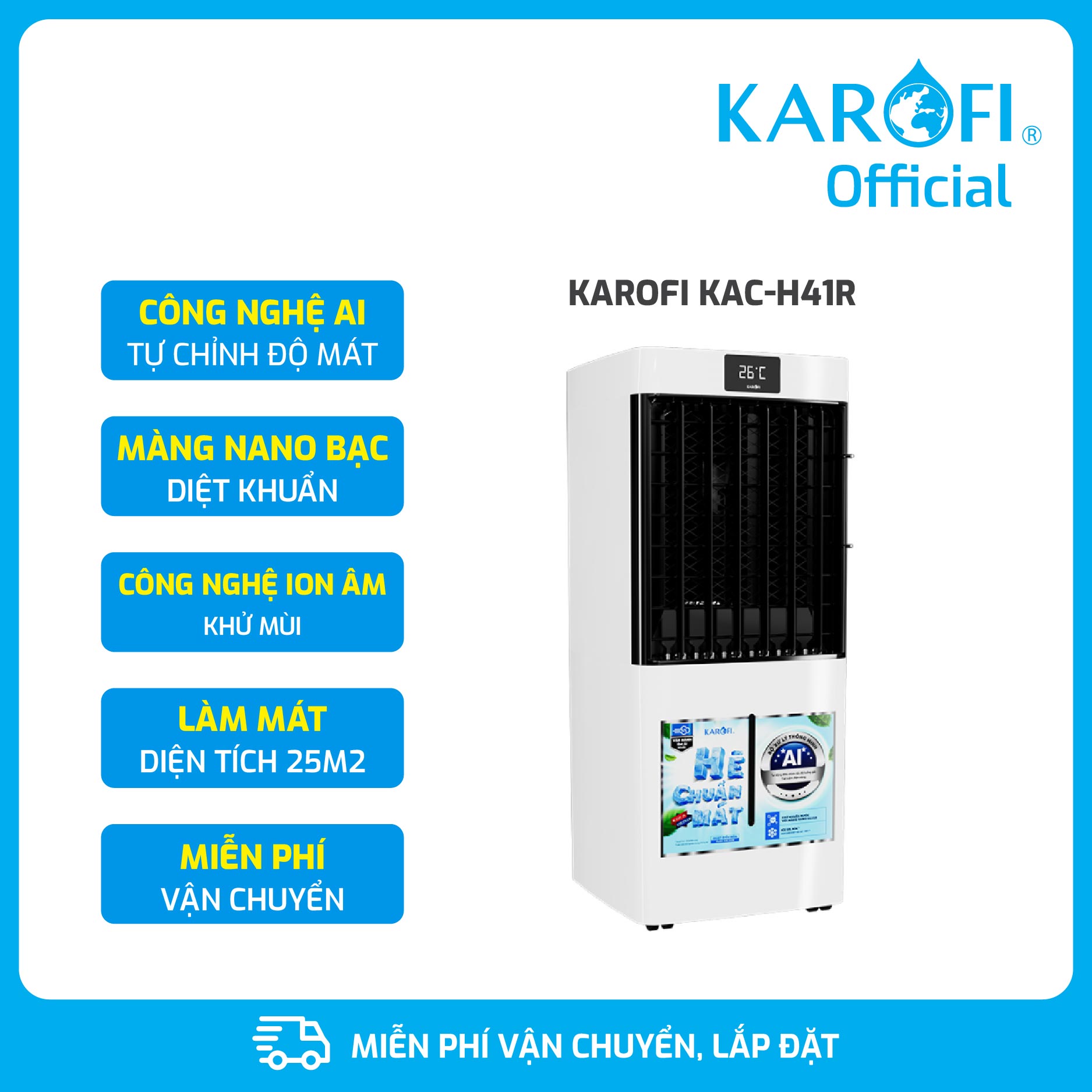 Quạt điều hòa Karofi KAC-H41R 3 chế độ gió công nghệ tạo ion âm - Hàng chính hãng