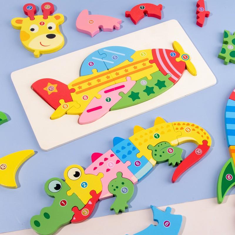 Đồ chơi gỗ - Tranh ghép hình khối gỗ nổi hình con vật 10 miếng XutoShop