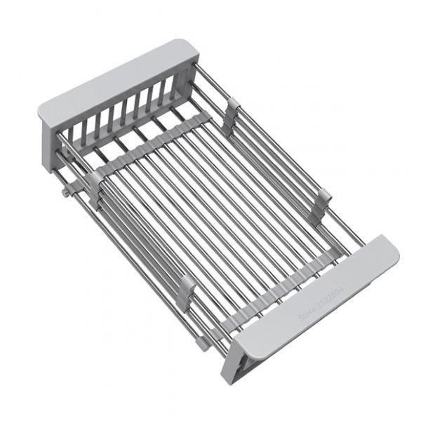 Rổ inox rút gọn - Khay inox gác bồn rửa bát tiện dụng - Tặng kèm 02 khăn lau siêu thấm nhà bếp