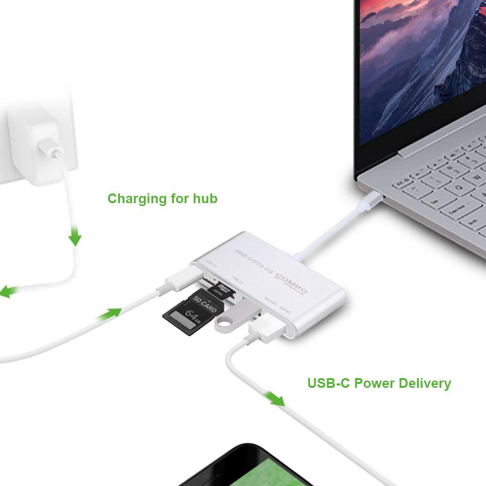 USB C USB 3.1 Loại C HUB với đầu đọc thẻ 5 trong 1 Bộ chia USB-C Hub Type-c OTG Bộ kết hợp USB 3.0 Multi Spliter