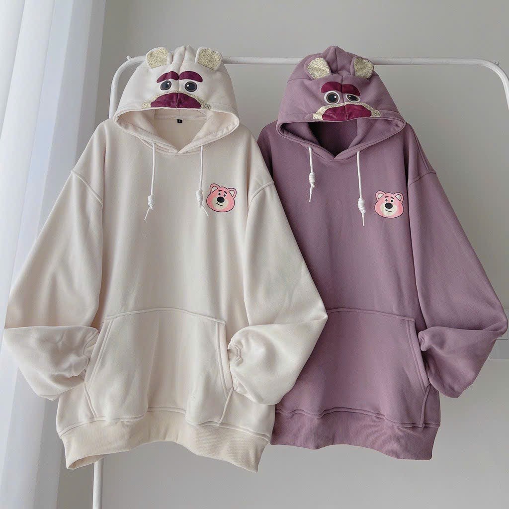 Áo hoodie nỉ bông họa tiết tai GẤU trên nón siêu dễ thương unisex nam nữ , áo khoác hoodie cặp đôi họa tiết hoạt hình cute phong cách hàn quốc