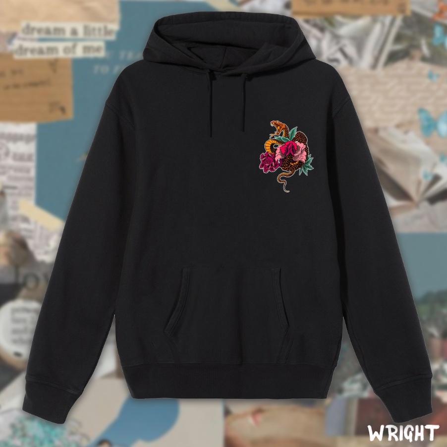 Áo hoodie Snake flowers hình in trước ngực unisex