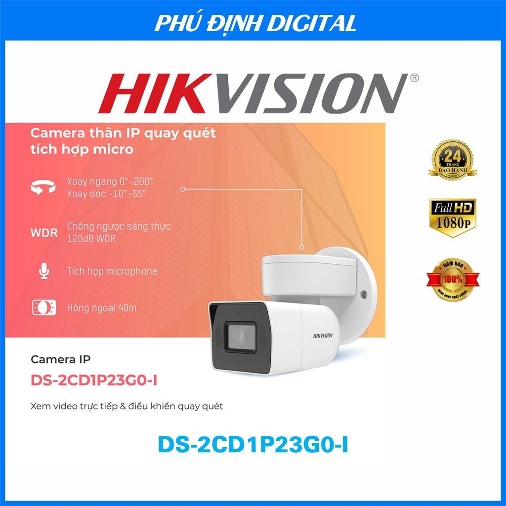 Camera IP Quay quét hình trụ 2MP kèm mic thu âm Hikvision mã DS-2CD1P23G0-I ,thế hệ mới - Hàng Chính Hãng