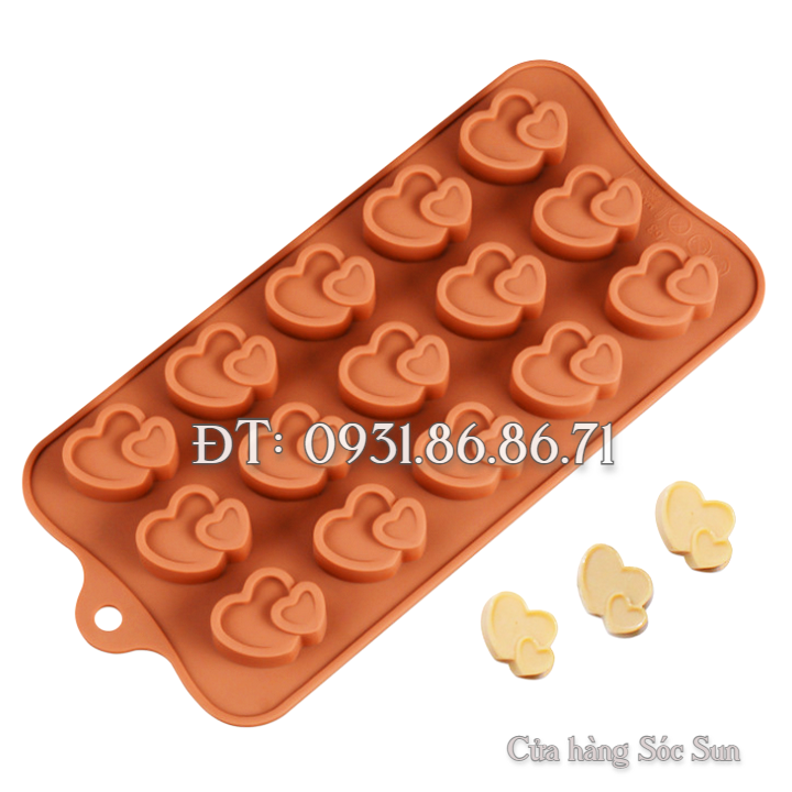Khuôn silicon 15 hình tim lớn kèm tim nhỏ – Mã số 1468