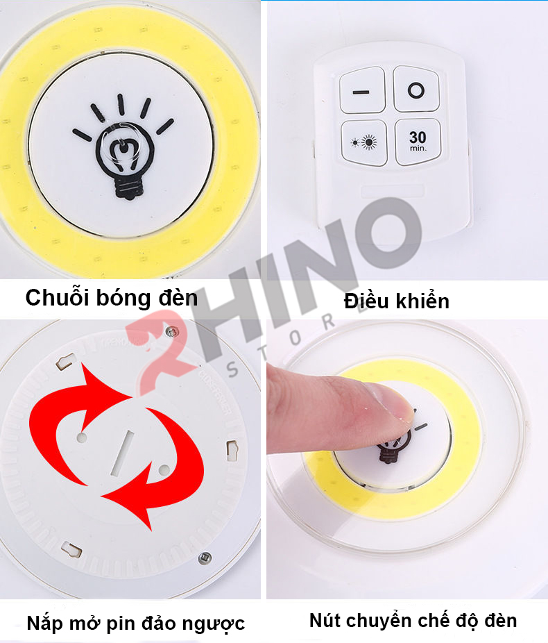 Đèn ngủ điều khiển từ xa Rhino L801, dùng pin AAA, 2 mức độ sáng ánh sáng trắng - Hàng chính hãng