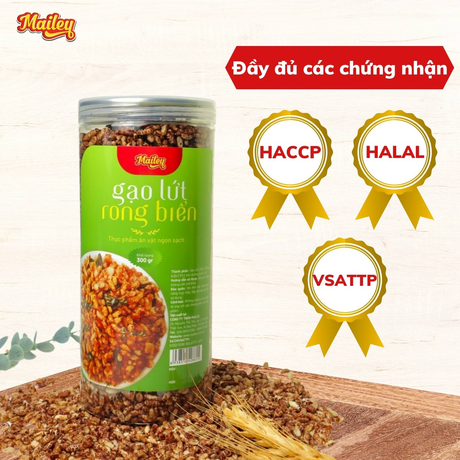[COMBO 3 HŨ 300G] Gạo lứt giảm cân ăn liền Mailey - gạo lứt sấy rong biển/ cháy tỏi ăn kiêng healthy