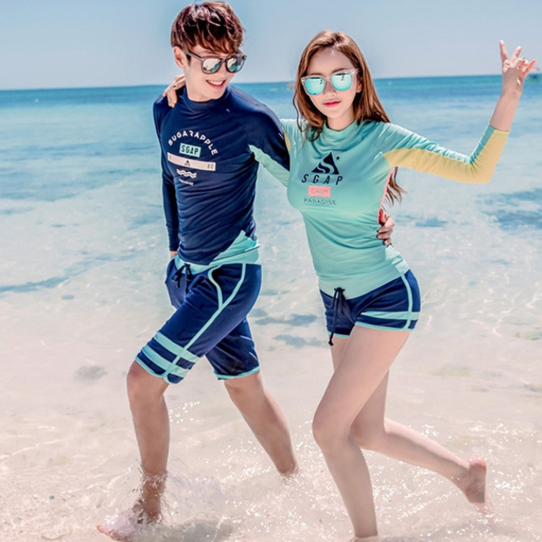 Đồ Bơi Cặp Năng Động Tay Dài Che Nắng Biển Xanh ATI72 MayBlue Couple Swimsuit, Long Sleeves, UPF50 Sun Protection, Đồ Bơi Nam Nữ