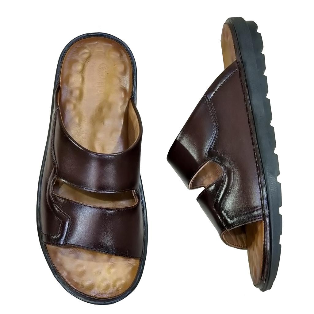 Dép nam quai ngang da bò thật TiTi Đô cao cấp DNA2201