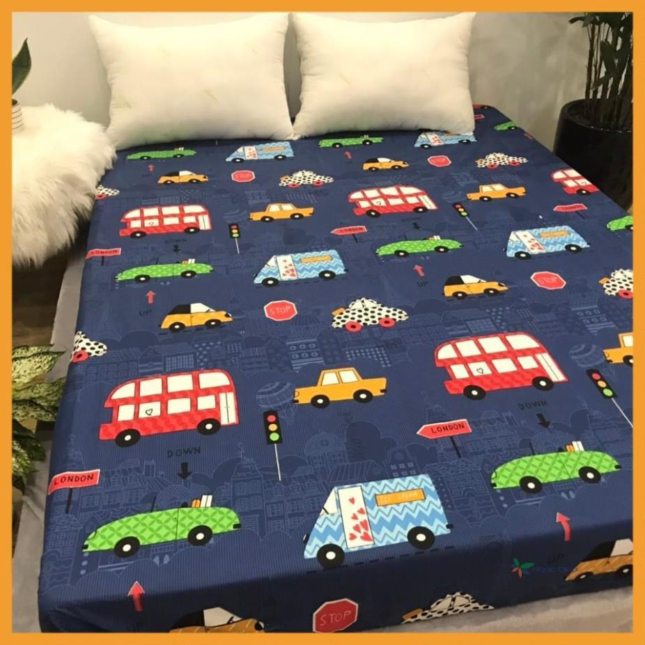 Bộ ga gối poly cotton m2 m6 m8 2m2 mẫu ô tô xanh